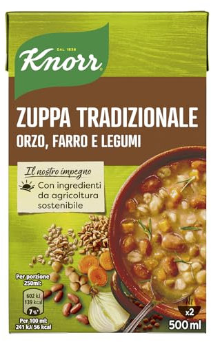Knorr Zuppa Tradizionale, Piatti Pronti Knorr con Ingredienti Naturali, Senza Coloranti e Senza Conservanti Aggiunti, Fonte di Fibre, Vegetariano, Confezione da 500 ml