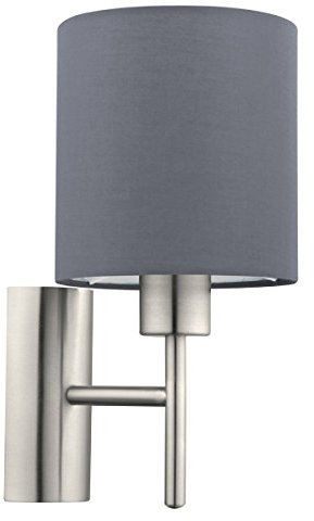 EGLO Wandlampe Pasteri, 1 flammige Textil Wandleuchte, Wohnzimmerlampe aus Metall in Silber und Stoff in Grau, E27 Fassung