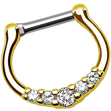 Piersando Universal Piercing Scharnier Clicker Ring Tribal mit Kristall Vintage Septum Tragus Helix Ohr Nase Lippe Brust Intim Gold 1,2mm