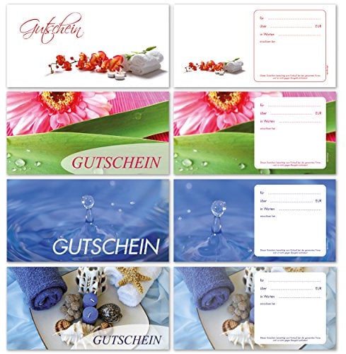 24 Geschenkgutscheine für Kunden, DIN lang - Wellness Sortiment 4-fach sortiert - Gutscheinkarten - Gutschein [GS31-S]