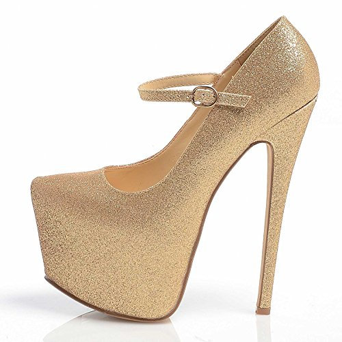 Core Collection Womens Ladies Mary Jane Stiletto HIGH Heel Party Platform Ankle Strap Shoes Size 3-8 Gold Glitter