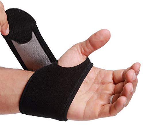 Neotech Care Wrist Band - Elastic & Breathable Fabric - Adjustable Compression Strap - Men, Women, Right or Left - Support Wrap for Protection or Sports (Black Colour, Size M, 1 Unit)