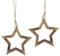 Deko Anhänger Stern Sternchen im 2er Set 16 x 17 cm, Holz Mangoholz Braun Natur Landhausstil Zum Hängen, Winterdeko Fensterschmuck