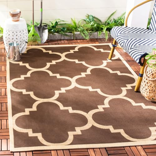 SAFAVIEH Washable Rug Outdoor Courtyard Collection - 5'3 x 7'7, Dark Brown, Non-Shedding & Easy Cleaning, Ideal for Patio, Backyard, Mudroom (CY6243-204)