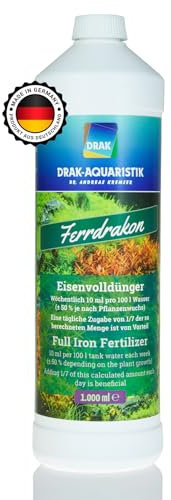 DRAK-Aquaristik® Ferrdrakon Fertiglösung 1,0l Eisendünger Aquarium | Aquarium Pflanzendünger hochkonzentriert | Flüssig Dünger für Intensive Blattfärbung | Basis-Düngung für Aquarienpflanzen Wachstum