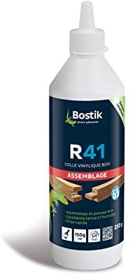 Bostik Colle Vinylique Bois R41 – Colle à Bois Prise Rapide – Colle d'Assemblage et de Placage du Bois – Colle D3 Menuiseries Intérieures et Extérieures Abritées – Blanc – Biberon de 250 g