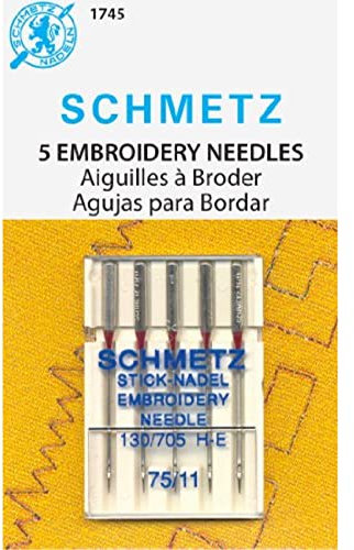 SCHMETZ Nähmaschinennadeln für Stickerei, Präzisionsnadeln, Größe 75/11, 5 Nadelkarten, 1 Stück