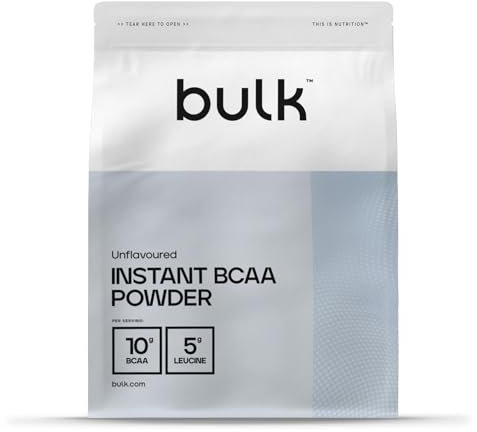 Bulk Pure Instant Branched Chain Amino Acids BCAA Powder, Unflavoured, 1 kg, Non aromatizzato, 100 Porzioni