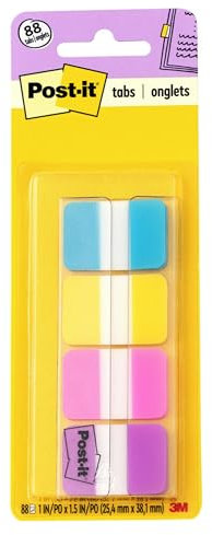 Post-it-Registern, 1-Zoll Solid, Aqua, Gelb, Pink, Violett, 22/Farbe, 88 pro Dispenser (686-AYPV1IN)