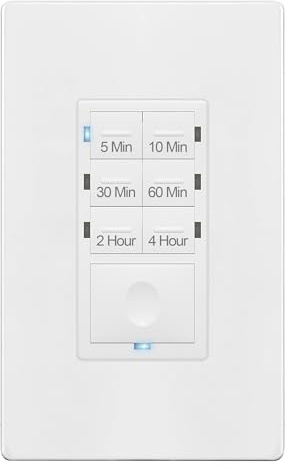 ENERLITES Countdown Timer Switch for Bathroom Exhaust Fan, Wall Light Switch Timer, 5 min – 4 hours, Night Light LED Indicator, Neutral Wire Required, UL Listed, HET06-4H-W, White