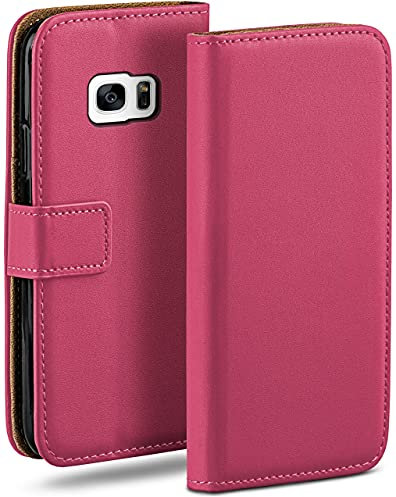 moex Book Case für Samsung Galaxy S7 Handyhülle mit Kartenfach, Hülle klappbar 360 Grad Schutzhülle, Klapphülle Flip Case Cover, PU Leder Handytasche Lederhülle, Pink