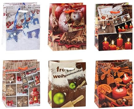TSI Geschenktüten WEIHNACHTEN SERIE 6, 12er Packung, Größe: Klein (HxBxT 14 x 11 x 6,5 cm), Art. Nr. 87026