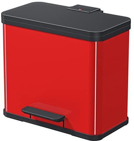 Hailo 0633-240 Poubelle à Pédale, Acier Inoxydable, Rouge, 44.5 x 47.5 x 34.5 cm