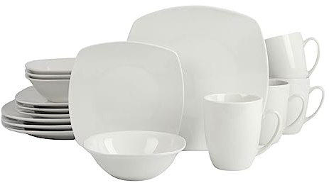 10 Strawberry Street Simply Square 16 Piece Dinnerware Set, Porcelain, White