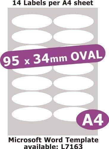 95 x 34 mm, OVAL, 70-Etiketten, weiß, Matt, Papier, A4, 5 Blatt Kopierpapier Inkjet, Laser-Sticker