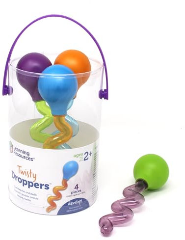 Learning Resources Twisty Droppers, ab 2 Jahren, Pipetten für Kinder, Feinmotorik-Förderung, Sensorik-Spielzeug für Krippe & Kita, Wasserspiele, Set mit 4 Stück & Halter