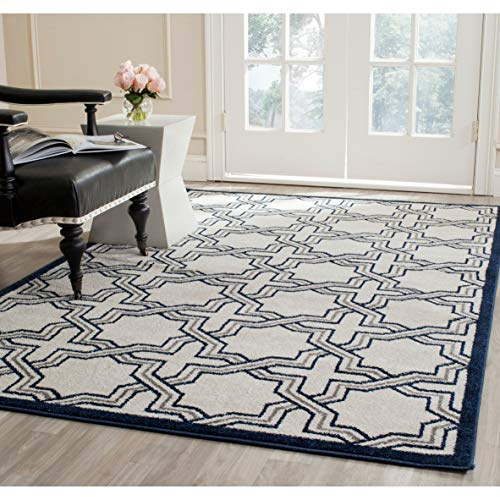 SAFAVIEH Area Rug 8x10 - Amherst Collection - Large - Ivory & Navy, Geometric Pattern, Non-Shedding & Easy Cleaning, Ideal for Living Room, Bedroom, Office, Dining Space (AMT413M)