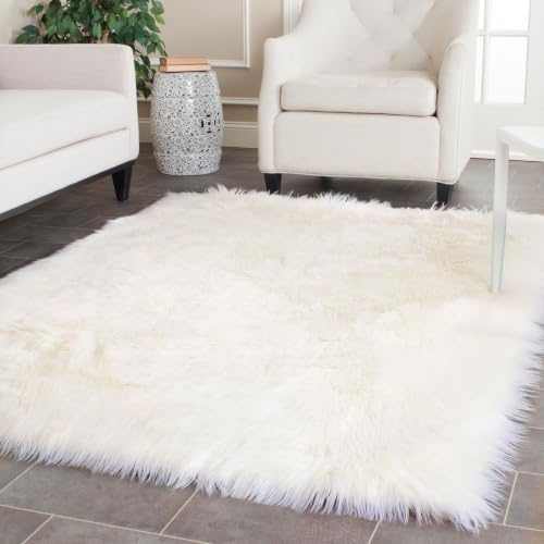 SAFAVIEH Faux Sheep Skin Collection 3' x 5' Ivory FSS235A Silken Glam 2.35-inch Thick Area Rug
