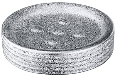 WENKO Seifenablage Polaris Juwel Silber Keramik - Seifenschale ideal für Handseife, Keramik, 11 x 2.5 x 11 cm, Silber, 2.5 x 11 x 11 cm