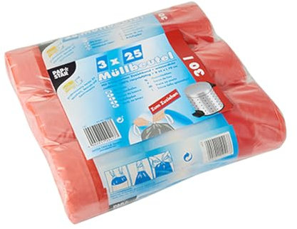 Hygiene Artikel 375 Sacs Poubelle à Cordon Haute densité 30 L Rouge 70 cm x 55 cm (12417)