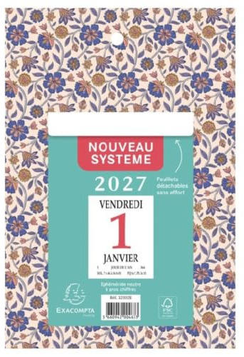 Exacompta - Bloc éphéméride neutre 9,2x13,3cm sur plaque papier - 2027