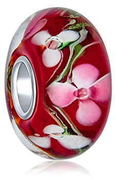 Bling Jewelry Fiore Di Ciliegio Rosso Rosa In Vetro Di Murano Per Bracciale Europeo Da Donna Adolescente