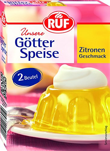 RUF Götterspeise Zitrone, erfrischender Wackelpudding mit Zitronen Geschmack, schmeckt zu jedem Anlass, im praktischen Doppelpack, 2x12g