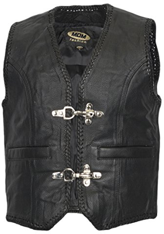 MDM Chaleco de piel para niños con hebillas. Negro XL