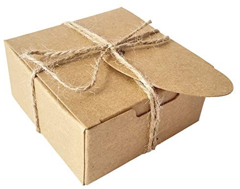Gold Fortune Geschenkkarton aus Kraftpapier, quadratisch, mit Anhänger und Hanfseil, 50 Stück Brown Box Brown Tags