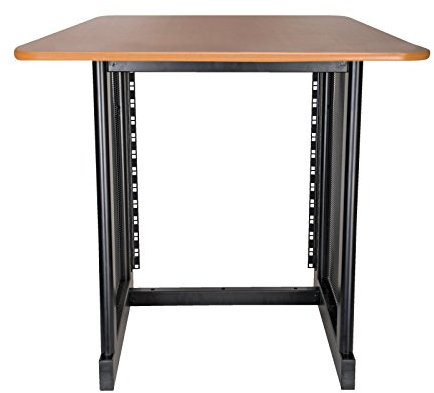 Fame Audio W-212 Studio Rack, Schwarz, 12 HE, Metallgestell, Kirschbaumfurnier-Auflage, 680mm Breite, 760mm Höhe, 600mm Tiefe, Ideal für W-Line Workstations