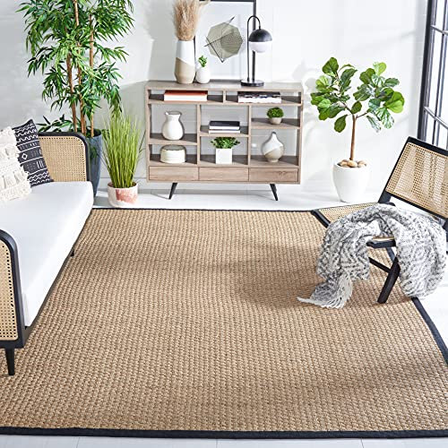 Safavieh Tapis en Fibre Naturelle pour Salon, Salle à Manger, Chambre à Coucher – Collection Fibre Naturelle, Poils Courts, Naturel et Noir, 183 x 183 cm