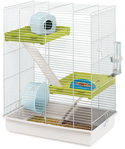 Ferplast Hamsterkäfig, Nagerkäfig Hamster TRIS, Kleintierkäfig, 3 Etagen mit Rampen Hamsterzubehör inklusive, 46 x 29 x 58 cm