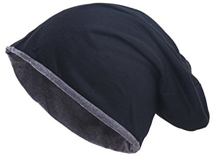 shenky Beanie 2-farbig | Wendemütze | Basic Look | für Damen & Männer | lang geschnitten | Unisex | Longbeanie | Long Slouch Beanie Reversible| dünne Mütze zum Wenden | Schwarz-Grau