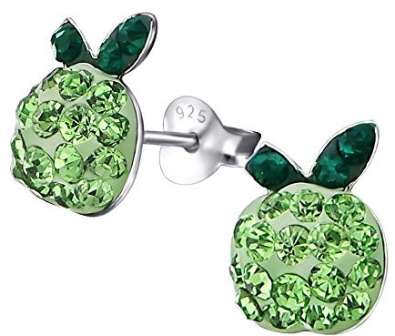 Laimons Mädchen Kids Kinder-Ohrstecker Ohrringe Apfel Obst Planze mit Glitzer grün aus Sterling Silber 925