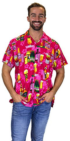 V.H.O. Funky Hawaii-Hemd, Herren, Kurzarm, Beerbottle, Pink, 5XL