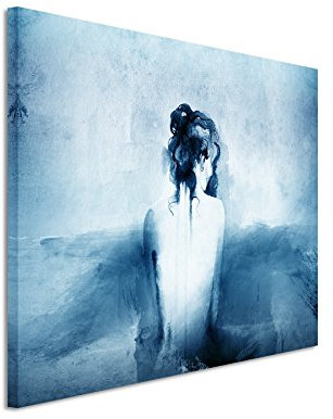 Sinus Art 120x80cm Wandbild – Farbe Blau Petrol - Leinwandbild auf Keilrahmen in Bester Qualität - Abstrakt Portrait Frau