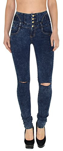 ESRA Damen Jeans Jeanshose Skinny Damen Hose High Waist Hochbund bis Übergrösse J11