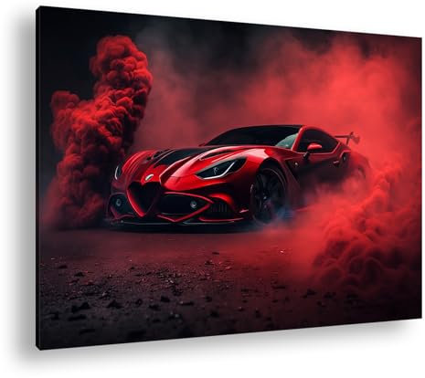 deyoli luxuriöser roter Lamborghini Format: 60x40 als Leinwand, Motiv fertig gerahmt auf Echtholzrahmen, Hochwertiger Digitaldruck mit Rahmen, Kein Poster oder Plakat