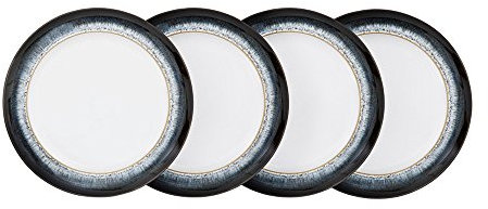 Denby - Halo Dinner Plates Set of 4 - Reactive Glaze Dishwasher Microwave Safe Crockery 28cm - Black, Grey, White Ceramic Stoneware Tableware - Chip & Crack Resistant