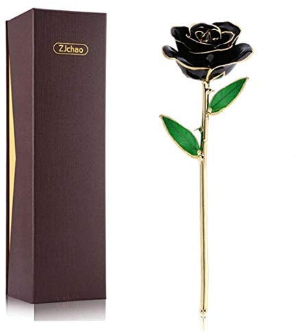 24K Gold Rose, Echte Rose vergoldete Rose Blume Ewige Rose, Geburtstagsgeschenk Valentinstagsgeschenke Jahrestag Geschenke für Frau, 12 Zoll mit exquisiter Verpackung und Zertifikat (015-Schwarz)