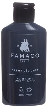 Famaco - Crème Délicate 125ml pour Cuire Lisse - BLEU MARINE - Lait Nourrissant à Base de Cire - Nettoie, nourrit et Assouplit en Douceur les Chaussures