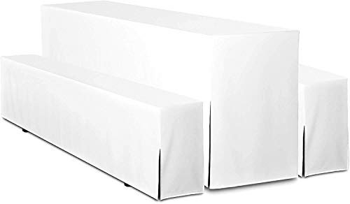 TexDeko® Hussen Bierzeltgarnitur 3-teiliges Set Premium Blickdicht strapazierfähig 2 Bierbankhusse 1 Biertischhusse 220x70cm für Festzeltgarnitur (Weiß)