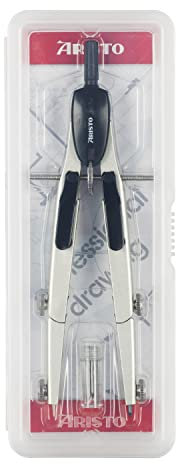 Aristo AR55700 Studio Schnellverstellzirkel (2 Gelenke, max. Durchmesser der Zeichenkreise 340mm, inkl. Zirkel Ersatzminen) silber schwarz