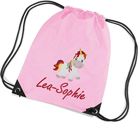 SL-Store GbR Turnbeutel Bestickt mit Namen und Motiv Sportbeutel Schuhbeutel Schwimmbeutel Wäschebeutel viele Farben & Motive 45x33 cm, Farbe:rosa