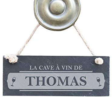 Plaque de Porte personnalisée - La Cave à vin de - Ardoise rectangulaire à Suspendre, 10 x 25 cm - Idée Cadeau déco Originale