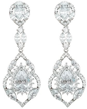 QUKE Silber-Ton CZ österreichische Kristall Wasser Tropfen Braut Hochzeit Baumeln hängend Ohrringe