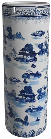 Oriental Furniture Red Lantern Porte-Parapluie en Porcelaine Bleu et Blanc 61 cm