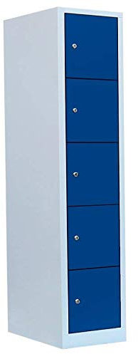 Lüllmann 5 Fächer Schließfachschrank komplett montiert grau/blau 180x41,5x50cm (HxBxT) Wertfachschrank Fächerschrank Spind Umkleideschrank 523511