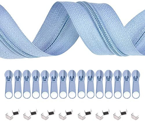 5m Endlos-Reißverschluss 3mm mit 10 Zippern und 15 Endstücke freie Farbwahl, Farbe:351 pastellblau