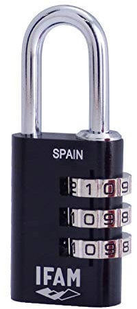 IFAM Candado de Combinación Col Combi, 30mm, Color Negro, Máxima Seguridad, Ideal para Maletas y Taquillas, Con Clave y Más de 1.000 Combinaciones, Aluminio, Gran Ligereza, Arco 5mm